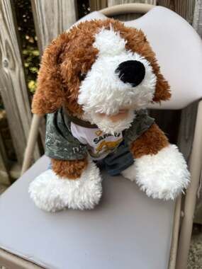 Build-A-Bear Shaggy Brown White Saint Bernard Dog Plush Dino Safari Outfit